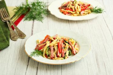 Egg Pancake & Smoked Sausage Salad