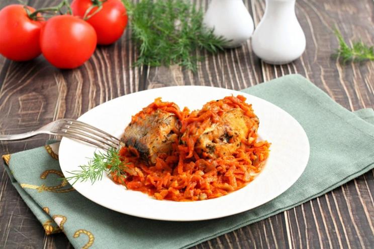 Baked Pollock with Carrots and Onions