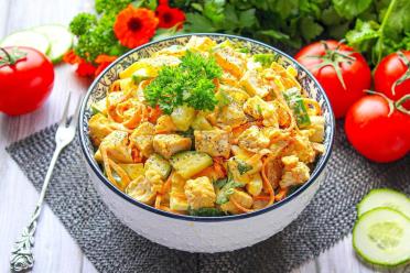 Refreshing Chicken Salad with Korean Carrots and Cucumber