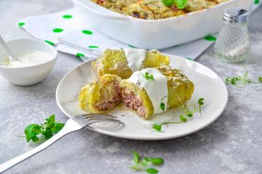 Baked Stuffed Cabbage Rolls in Sour Cream Sauce