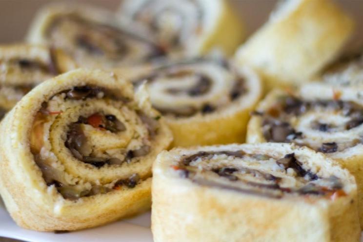 Mushroom-Filled Sponge Roll Appetizer