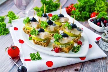 Herring and Black Bread Skewer Canapes