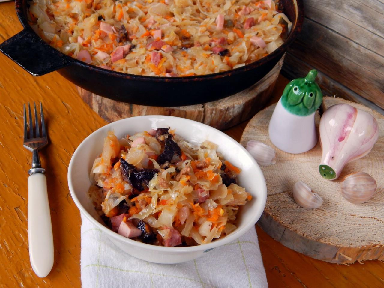 Traditional Polish Sauerkraut Stew with Meat and Sausage