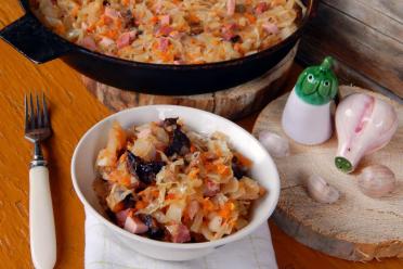 Traditional Polish Sauerkraut Stew with Meat and Sausage