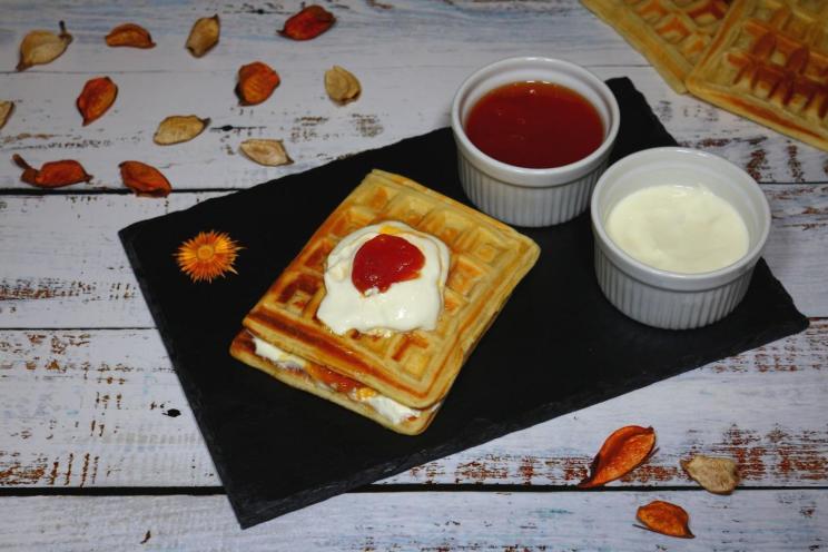 Fluffy Viennese Waffles with Apricot Jam