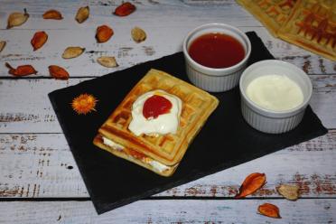 Fluffy Viennese Waffles with Apricot Jam