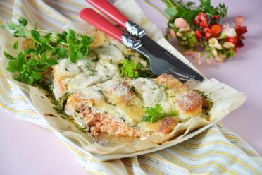 Cheesy Baked Trout with Cilantro and Suluguni