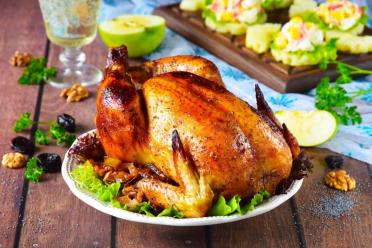 Crispy Oven-Fried Chicken with Apple-Prune Stuffing
