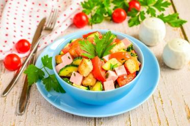 Crunchy Crouton, Cucumber, and Sausage Salad