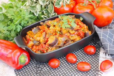 Summer Stewed Eggplants with Peppers and Tomatoes