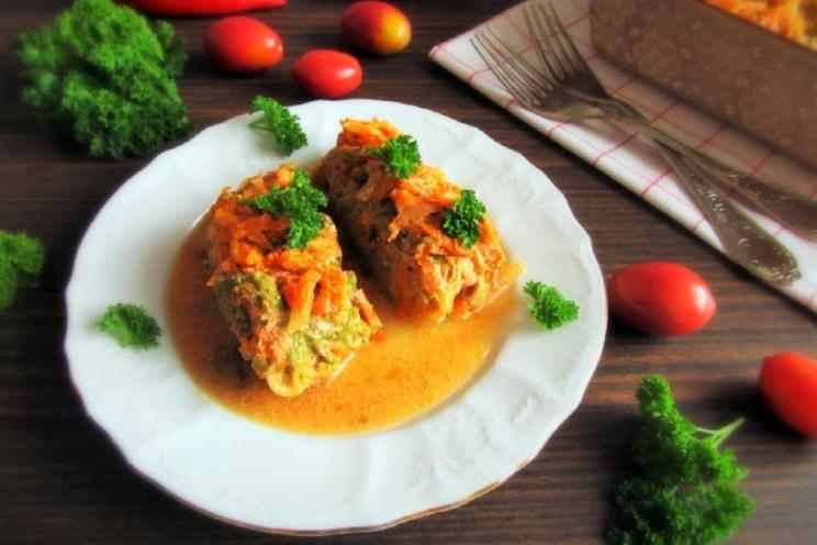 Baked Stuffed Cabbage Rolls with Tomato Sour Cream Sauce