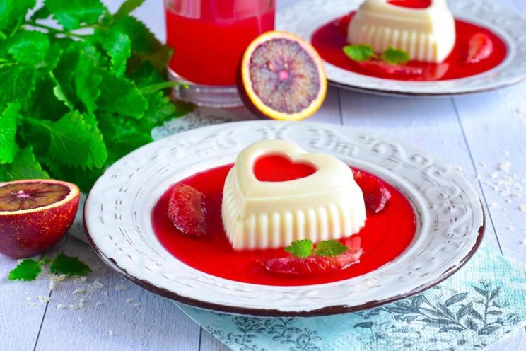 Coconut Milk Panna Cotta with Blood Orange Sauce