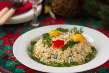 Egg-Free Olivier Salad with Adyghe Cheese