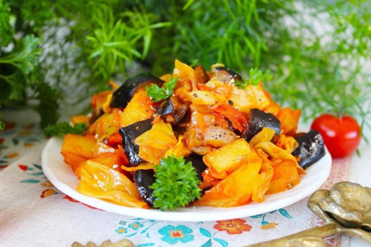 Eggplant, Cabbage, and Potato Stew