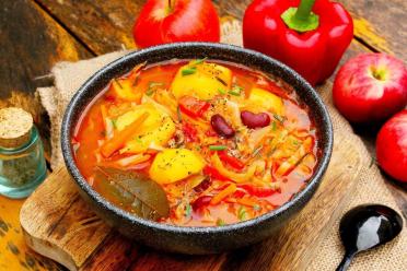 Smoky Fire-Cooked Bean Borscht with Fresh Apple Twist