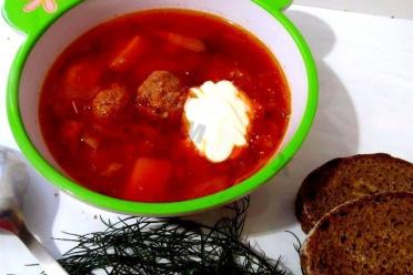 Hearty Siberian Borscht with Meatballs