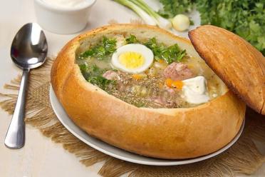 Polish Sourdough Soup in Bread Bowls