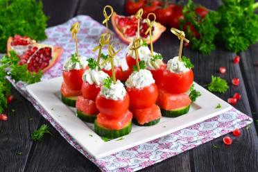 Red Fish and Cream Cheese Skewer Canapés