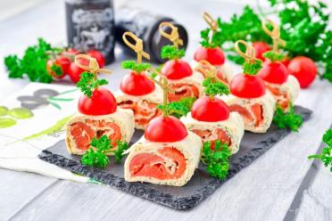 Two-Bite Lavash Rolls with Red Fish and Cheese