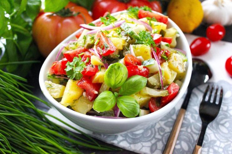 Summer Potato Salad with Tomatoes and Cucumbers