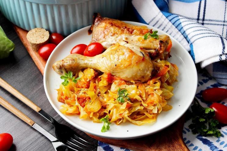 Oven-Baked Chicken with Melt-In-Your-Mouth Cabbage