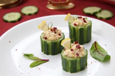 Egg and Cod Liver Stuffed Cucumbers