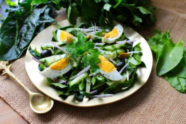 Fresh Sorrel, Egg, and Cucumber Salad