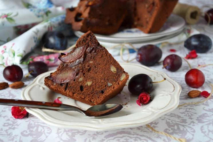 Plum Walnut Chocolate Cake