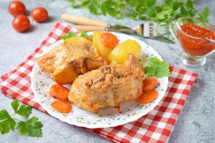 Oven-Baked Rabbit with Potatoes in Sour Cream Marinade Oven-Baked Rabbit with Potatoes in Sour Cream Marinade