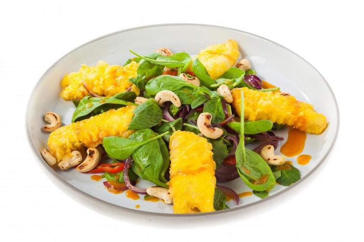 Fish & Spinach Salad with Sea Buckthorn Sauce