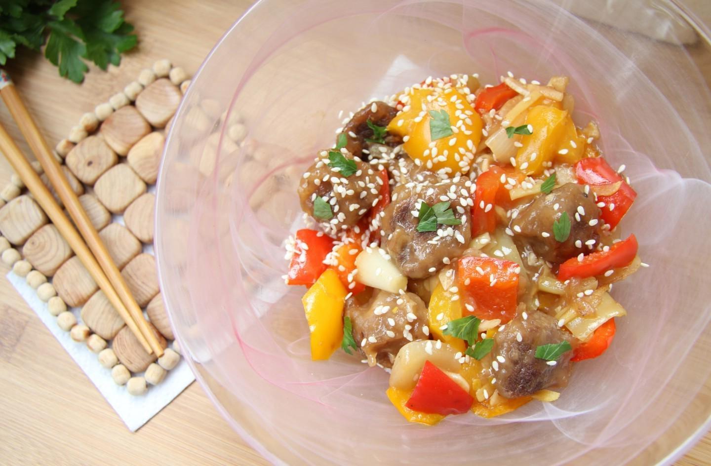 Sweet and Sour Ginger Beef with Crispy Peppers