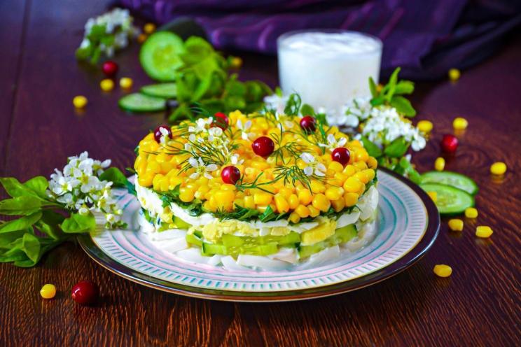 Egg and Cucumber Squid Salad with Corn Egg and Cucumber Squid Salad with Corn