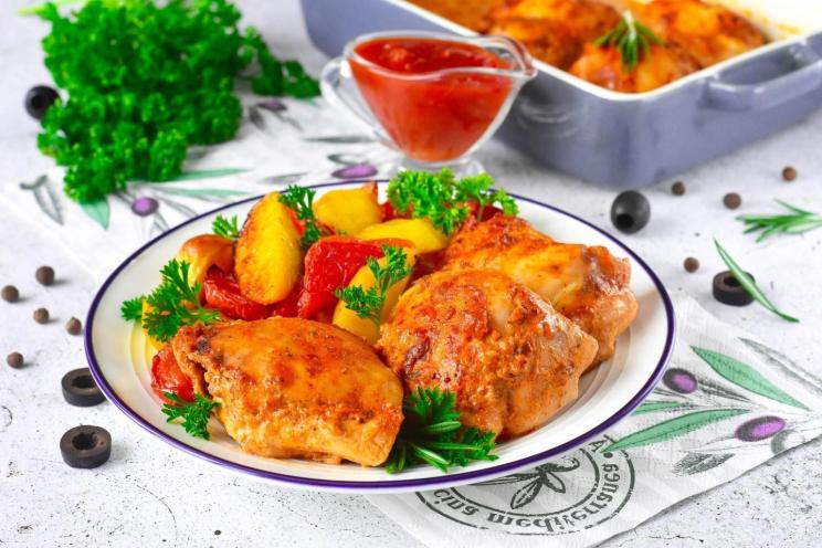 Spicy Baked Chicken Thighs in Adjika Sauce