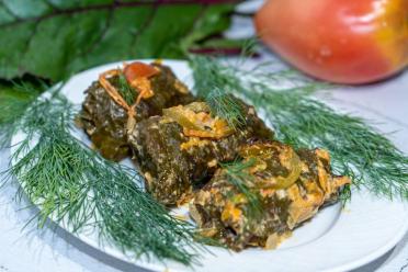 Beet Leaf Turkish Cabbage Rolls with Sour Cream Sauce