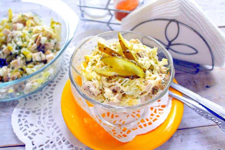 Holiday Boiled Breast Salad with Pickled Cucumbers and Cheese