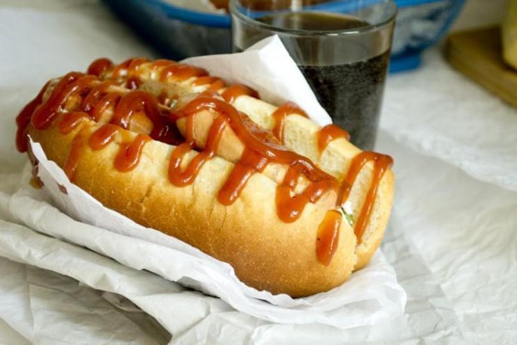 Homemade Hot Dog with Egg and Crab Sticks