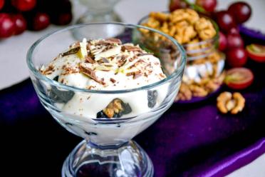 Walnut-Stuffed Prunes in Caramelized Sour Cream