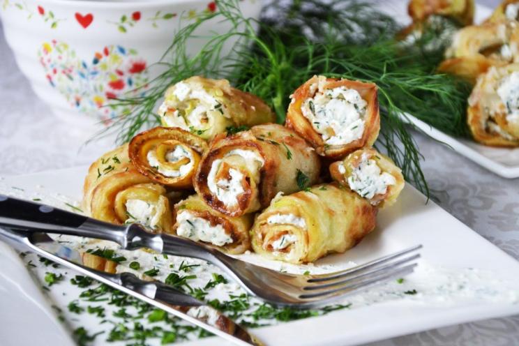 Crispy Zucchini Rolls with Herbed Cheese Filling Crispy Zucchini Rolls with Herbed Cheese Filling