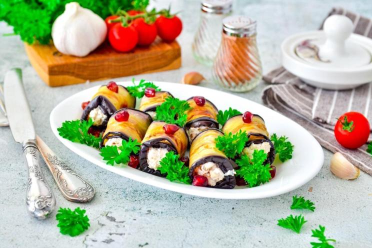 Cheesy Nut-Stuffed Eggplant Rolls