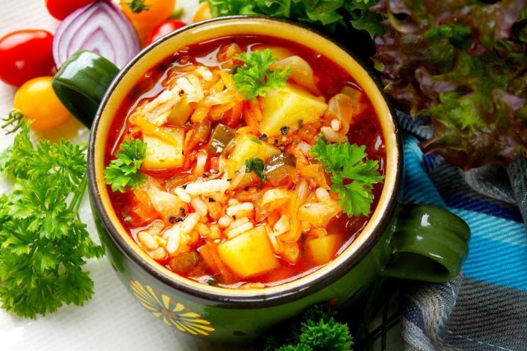 Hearty Rassolnik Soup with Cucumbers, Rice, and Cabbage