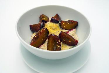 Healthy Plum & Oat Protein Cottage Cheese Dessert