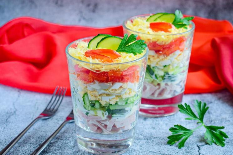 Layered Ham and Cheese Cocktail Salad