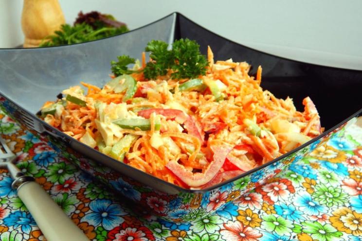 Spicy Chicken Salad with Korean Carrots and Peppers