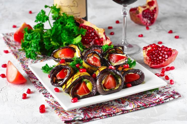Festive Eggplant Garlic & Tomato Appetizer