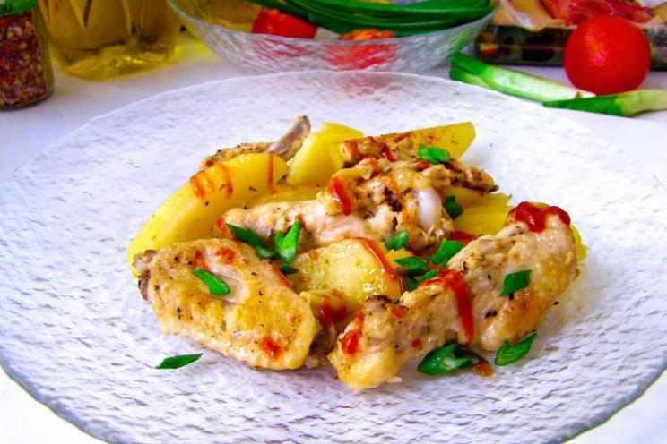 Baked Chicken Wings and Potatoes