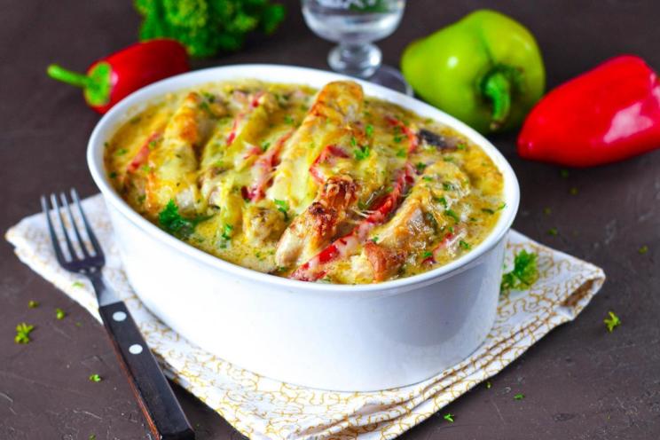 Baked Pork with Mushrooms and Cheese