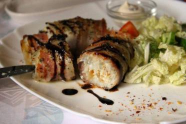 Bacon-Wrapped Tilapia Zrazy with Fresh Veggie Salad