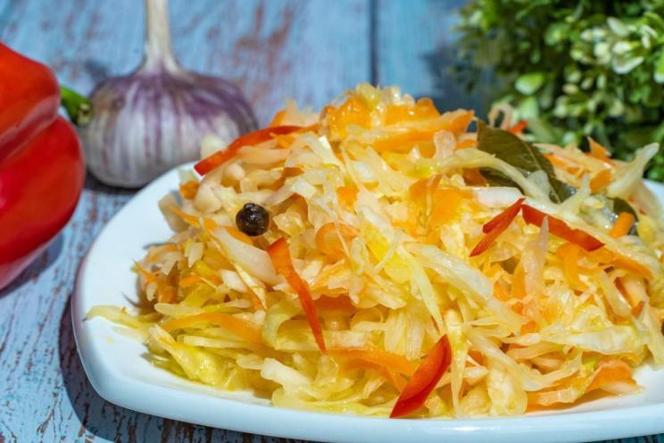 Crispy Pickled Cabbage Salad with Carrots and Garlic