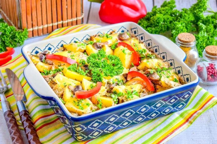 Creamy Baked Potatoes and Mushrooms